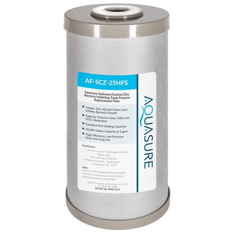 Aquasure Fortitude V2 Series Sediment/Carbon/Zinc Bacteria Inhibiting Triple Purpose Replacement Filter - Standard (Sediment/Carbon/Zinc, Standard) - Image 1